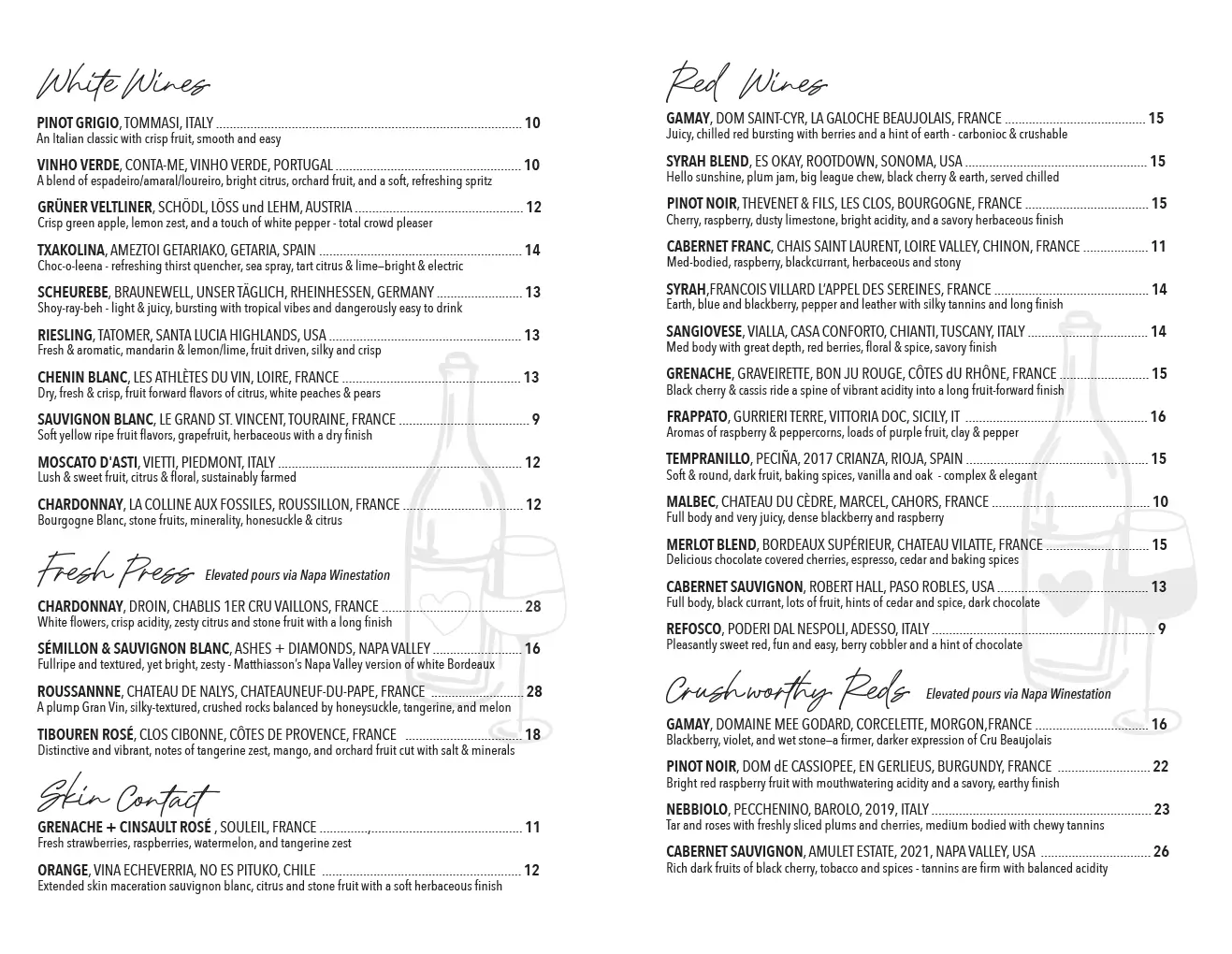 Hickory Wine Shoppe Menu